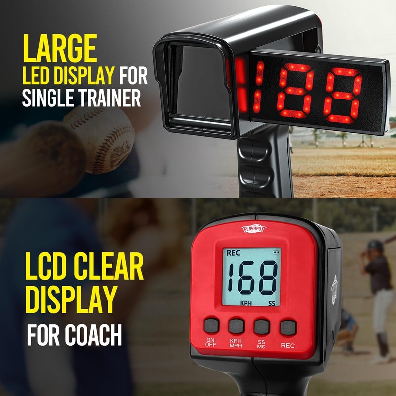 PLAYAPUT Baseball Radar Guns - Speed Sensors Baseball Speed Training Equipment with LED+LCD Larger Display, Handheld or Hand Free Speed Radar Gun for All Baseball Players| with Tripod - Image 4